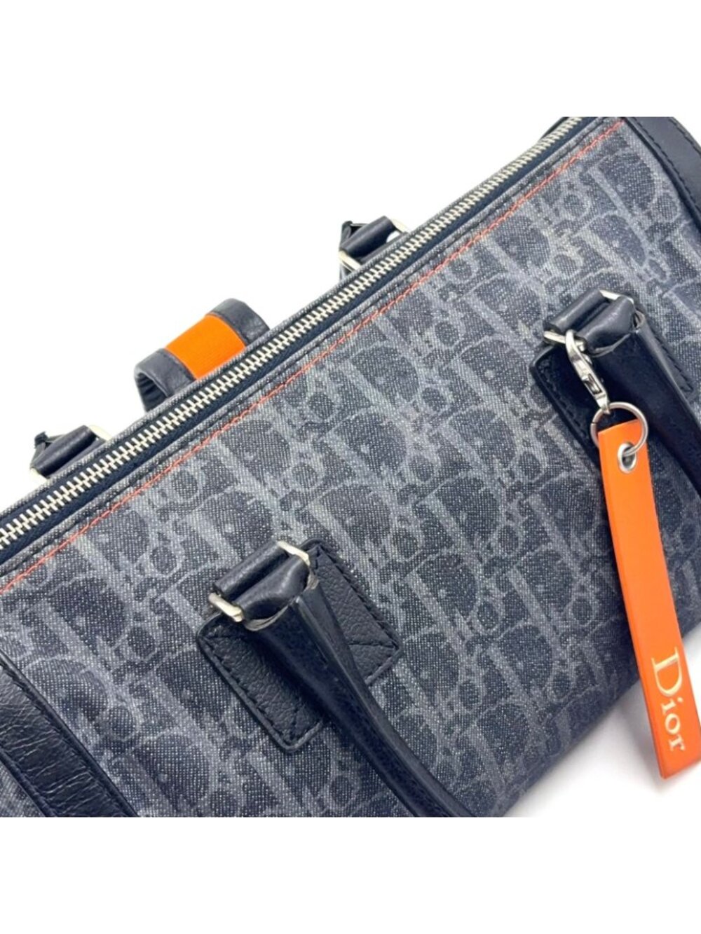 Dior Flight Line Trotter Leather Denim Gray Black Handbag Silver - Picture 14 of 15